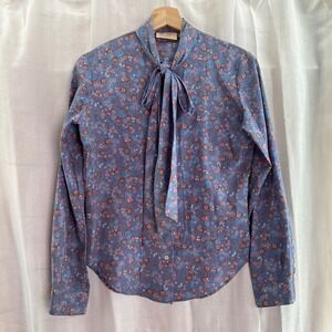 Vintage Stuart Lang Floral Tie Neck Blouse Womens Top Long Sleeve‎ Career 5/6
